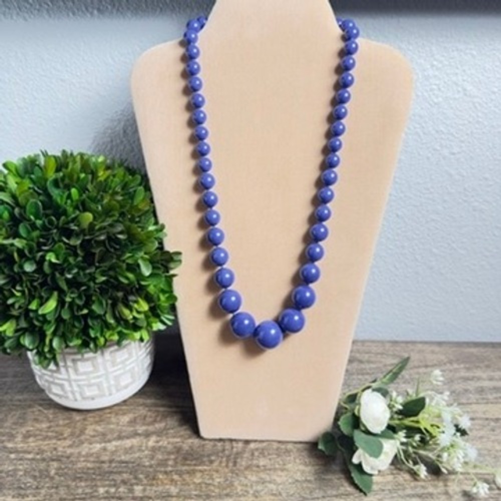 Vintage Kenneth Lane Necklace Blue Graduated Beads Signed KJL Statement Jewelry